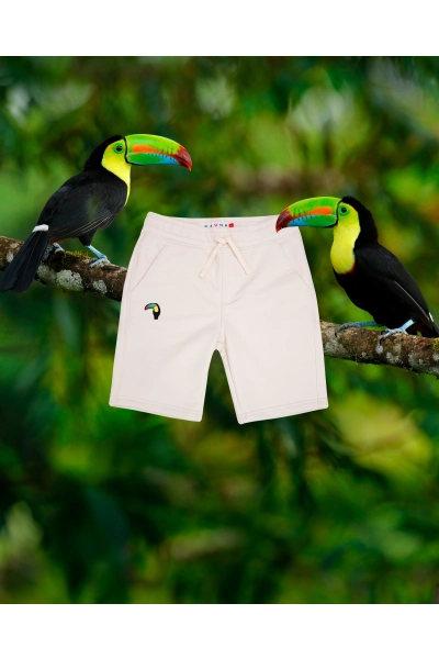 Szorty męskie Basic z tukanem tęczodziobym - off white